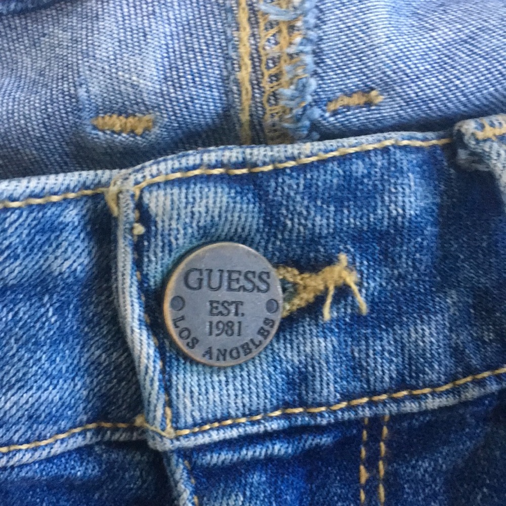 GUESS High Rise Distressed Skinny Jeans Blue Stretch Denim Ripped Ripped Size 25 - Picture 11 of 15